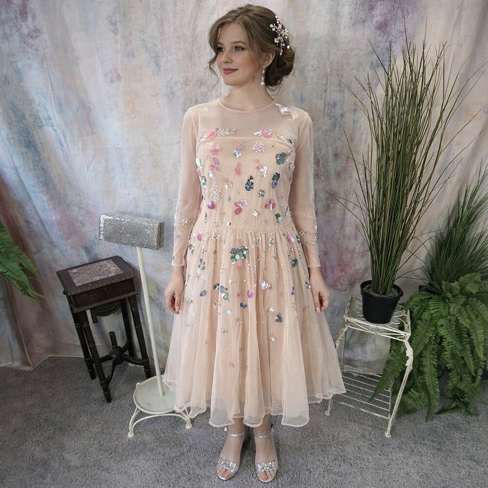 New 📌ASOS Peach w/Multi Color Sequin & Beaded Embellished Formal - Party Dress
